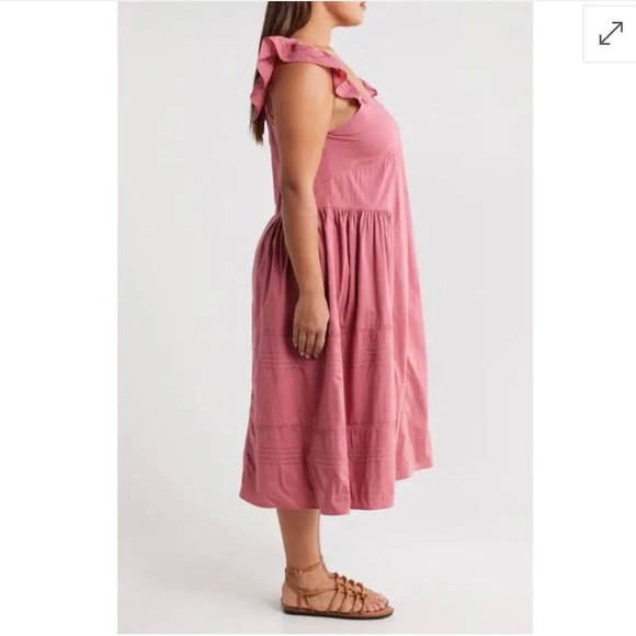 Treasure & Bond Flutter Sleeves Midi Dress in  Pink Mauve Tie Back Plus Size 3X - Picture 5 of 15